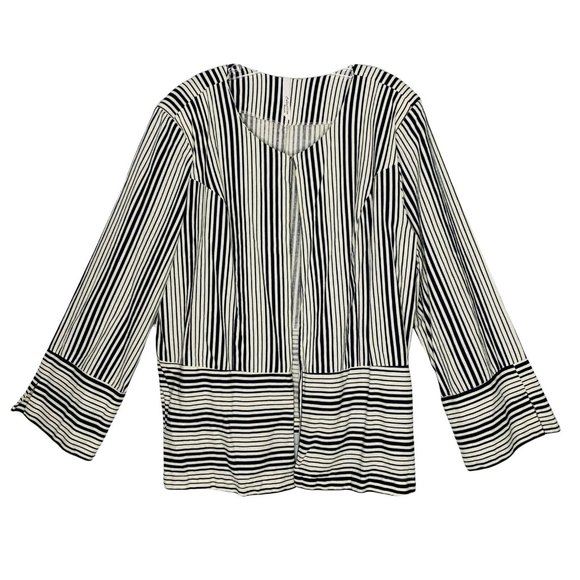 linen blend jacket NY Collection Woman navy blue white mixed stripes 2X women - Picture 2 of 8